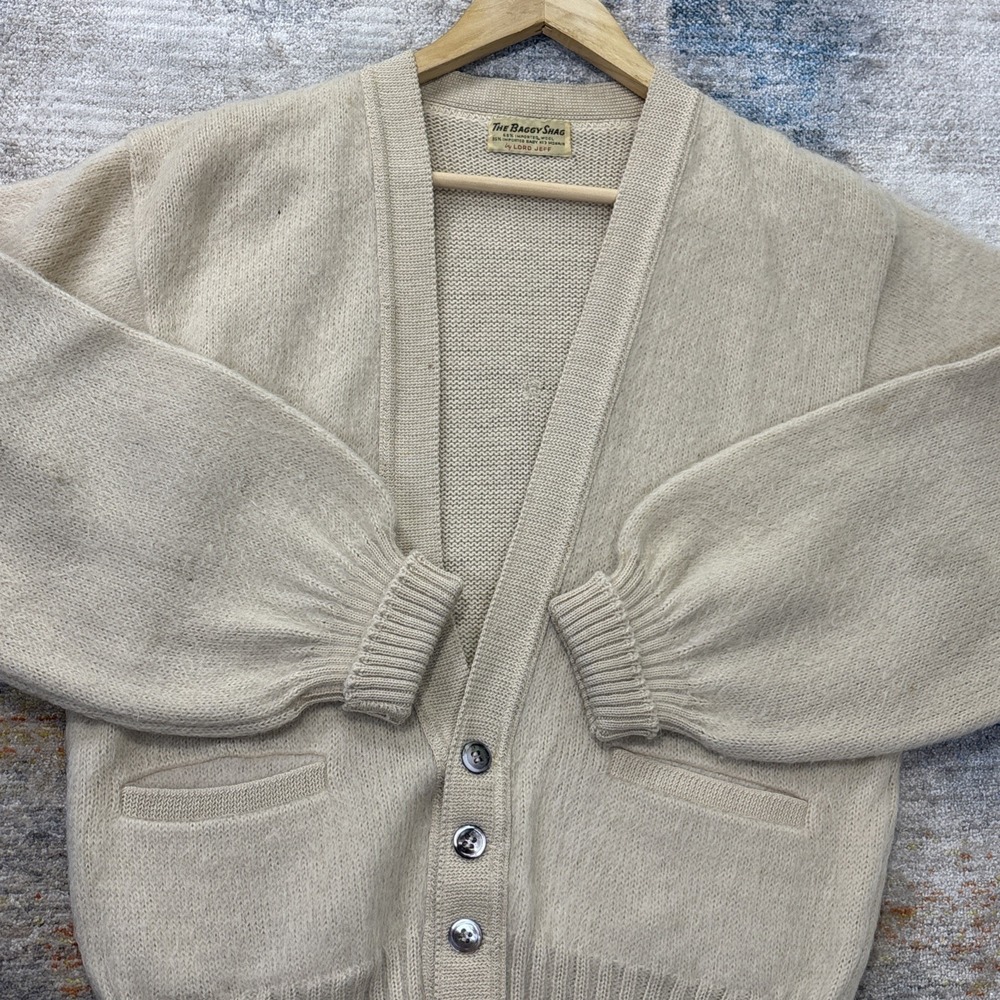 Vintage Lord Jeff The Baggy Shag Ivory Wool Blend Grandpa Cardigan Sweater USA